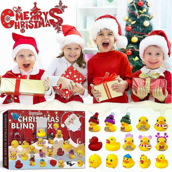 Julekalender 24-dagers nedtelling gul and plast blindboks for DIY julepynt