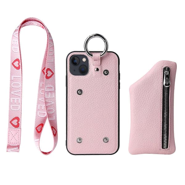 Lommebokveske iPhone 13-deksel, iPhone 13-deksel, rosa