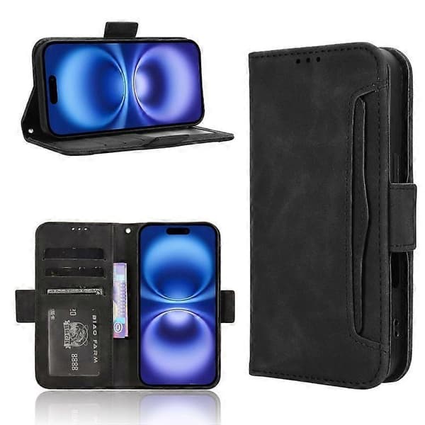 Kortpladser Læder Telefoncover - Sort* til iPhone 16