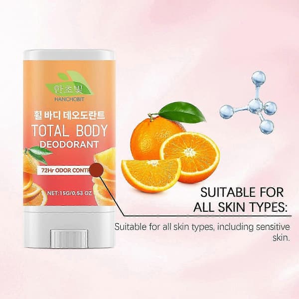 Mandarinkroppsdeodorant - Solid helkroppsdeodorantstift - 72 timers luktkontroll - Aluminiumfri, bakepulverfri og hudvennlig