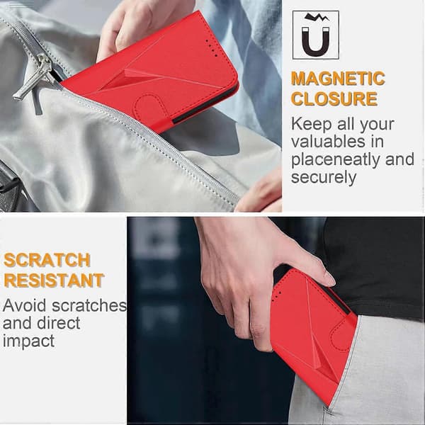 Kompatibel med iPhone 17 Air Case Triangle Imprint Läder Telefonfodral med Snodd