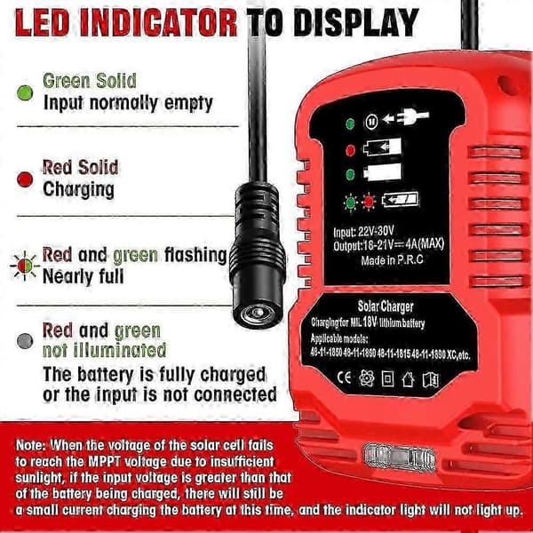 Solcelleladeradapter for Milwaukee 18V batteri, bærbar lader, utendørsarbeid, camping