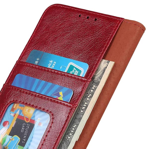Til iPhone 16 Pro Max etui Nappa tekstur splitlædercover med pungstativ - rød