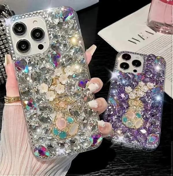 Blommeblomst Håndlavet Diamantindlagt PC Telefoncover (Pink, Til iPhone 13 mini)