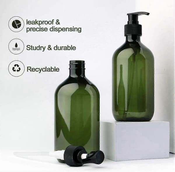 2-pack 500 ml påfyllningsbara lotionflaskor med pump, idealiska för förvaring av schampo, duschgel och kroppstvätt