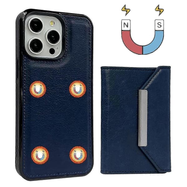 Til iPhone 16 Pro Max deksel kortveske støtteben TPU+PU telefondeksel - Safir