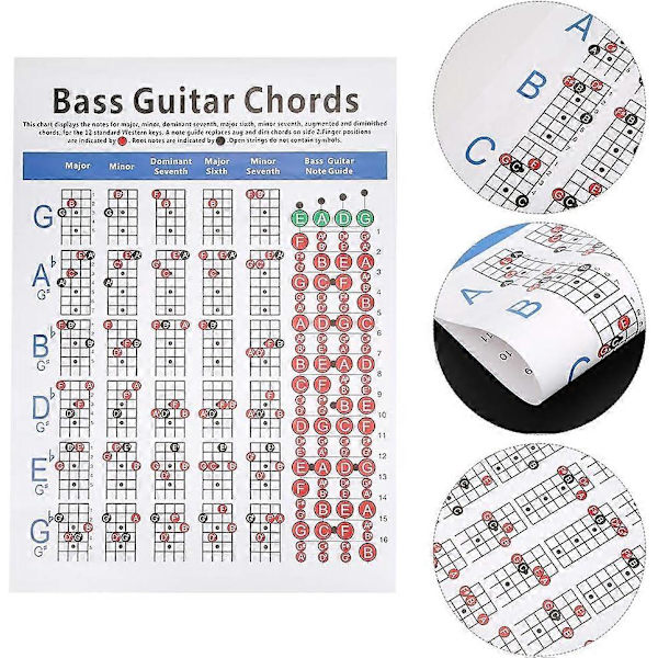 41*57cm Basgitarr Ackordstabell för Nybörjare, Konstpapper 4-strängad Greppguide för Musikklassrum och Övning