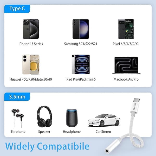 USB C til 3,5 mm hodetelefonkontaktadapter for iPhone 16/16