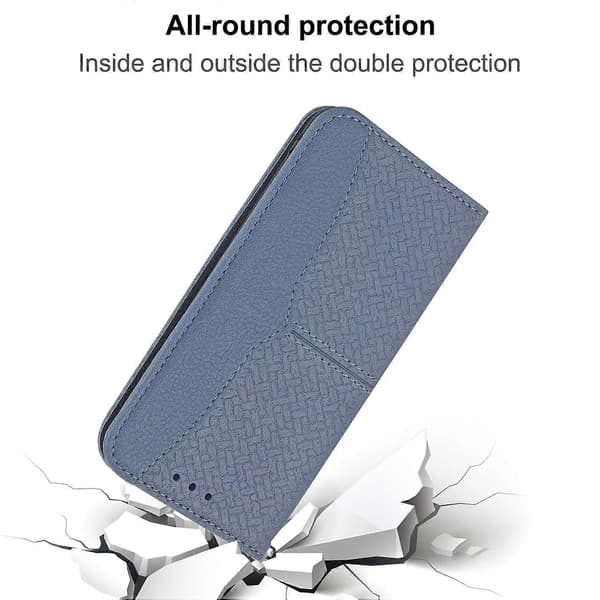 Fodral för iPhone 17 Air med vävd textur i PU-läder, plånboksfodral med handledsrem