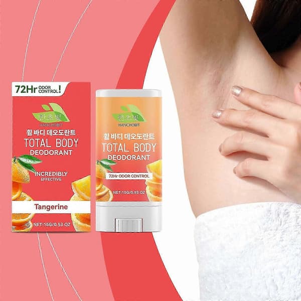 Mandarinkroppsdeodorant - Solid helkroppsdeodorantstift - 72 timers luktkontroll - Aluminiumfri, bakepulverfri og hudvennlig