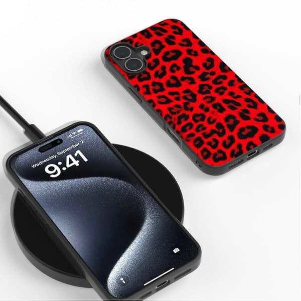 Svart ram leopardfodral till iPhone 16 Plus