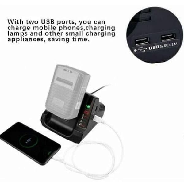 36V 40V MAX Batterilader med 2USB-erstatning for Black + Decker LCS36 LCS40 Li-ion-batteri (kun lader, ingen batteri)