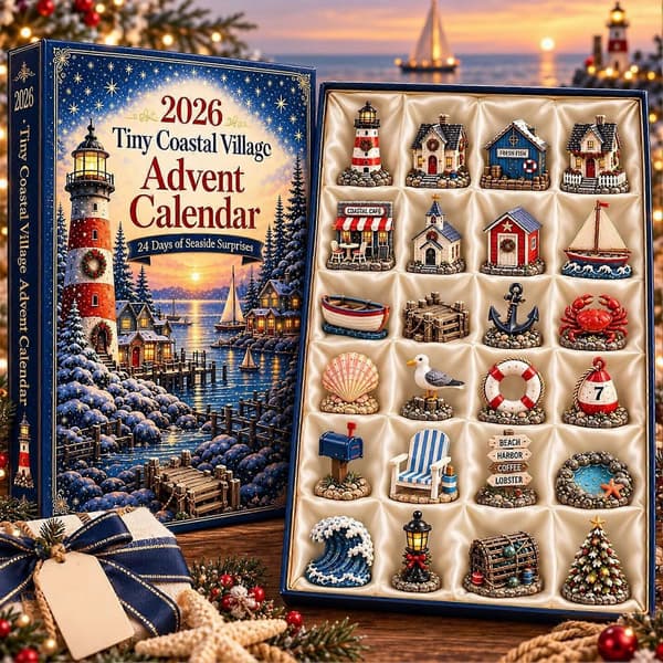 Adventskalender med liten kystlandsby, 24-dagers nedtelling til jul