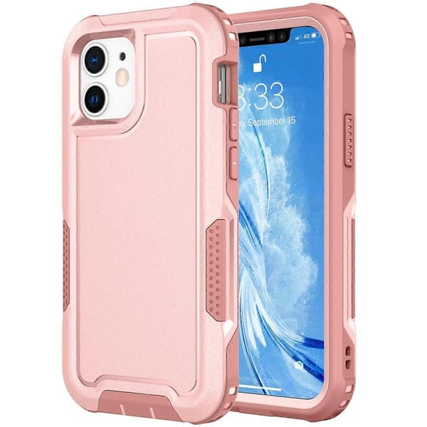 Til iPhone 12 3 i 1 PC + TPU stødabsorberende telefoncover (pink)