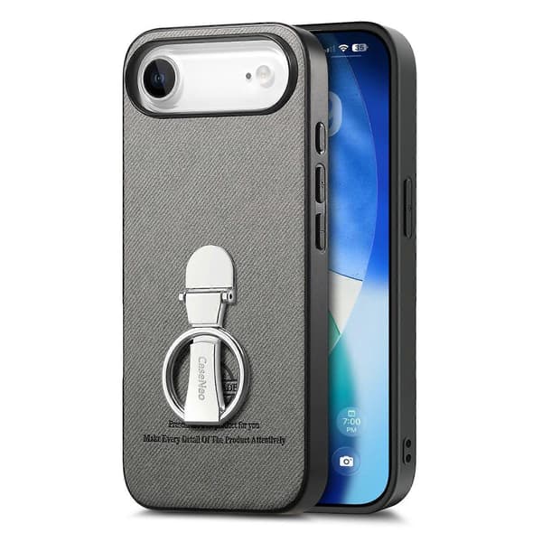 Kompatibel med iPhone 17 Air Fodral Vikbart Stöd Twill Textur Läder Baksida