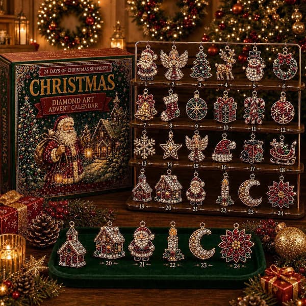 2026 Julekalender 24-dagers nedtelling 2D diamantkunst akrylpynt juletregave