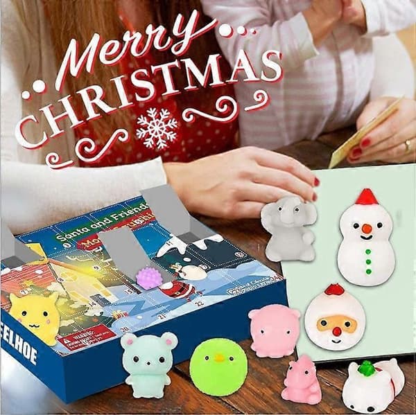 Jule-adventskalender til børn, 24-rums nedtællingskalender med 24 stk. legetøjs-blindboxes