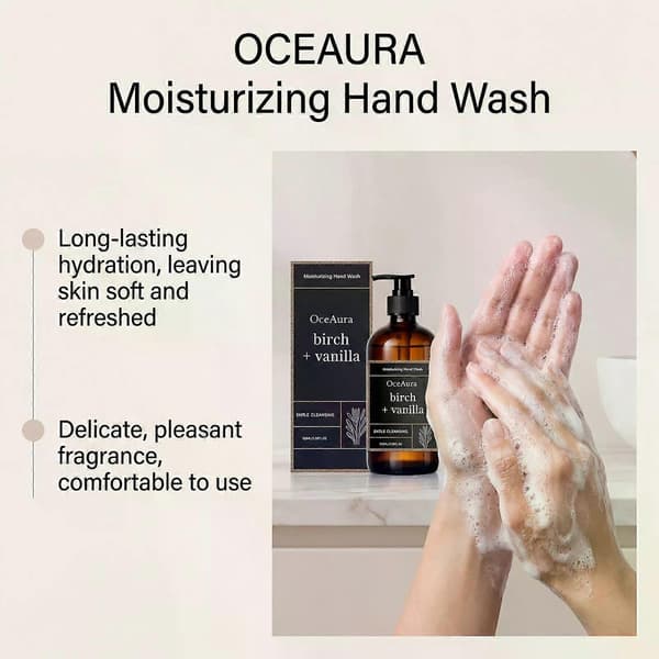 Birch + Vanilla Moisturizing Hand Soap - Gentle Cleansing Liquid Hand Soap with Natural Extracts, 100 ml/3.38 fl oz