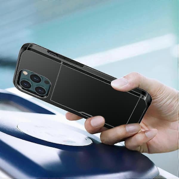 Skyvekortholder Anti-fall beskyttende PC + TPU Hybrid Bakdeksel til iPhone 13 mini 5,4 tommer