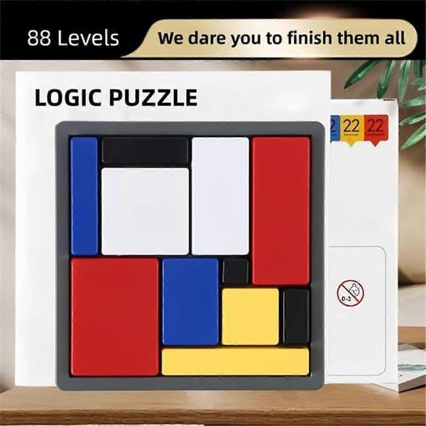 Logic Puzzles and Brain Teasers for Kids and Adults, 88 Challenges, 4 Difficulty Levels, Portable Design for Brain Training