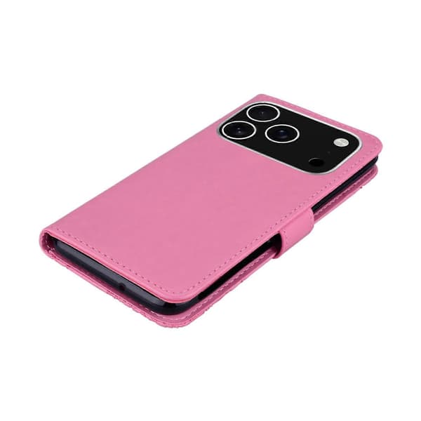 Fodral för iPhone 17 Pro Uggla Blomma Präglat Läderfodral Plånbok med Rem - Ros