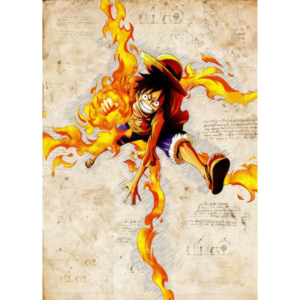 A3 Print - One Piece - Luffy Fire Multicolor