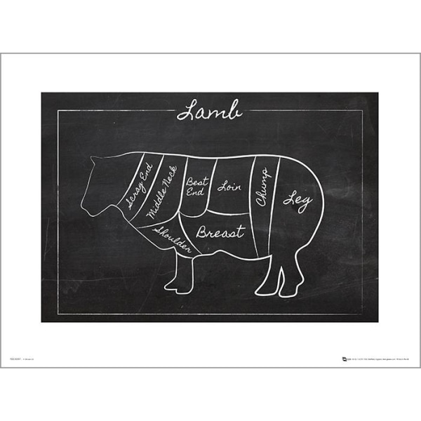 Exklusivt Art Print - Black board Lamb - Styckning lamm - Text Multicolor