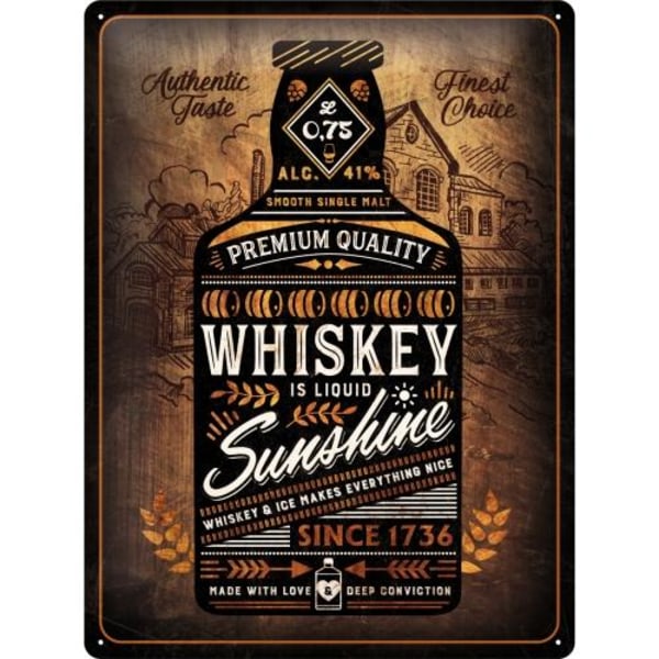 Metallskylt 30Ã—40 cm Whiskey is liquid Sunshine multifärg