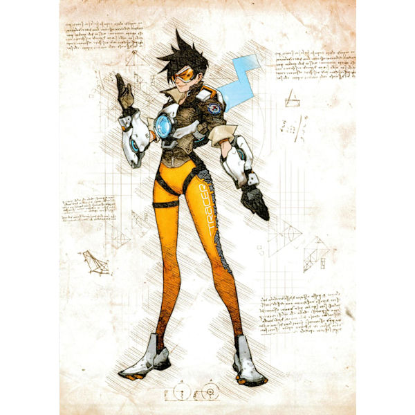 A3 Print - Overwatch artwork - Tracer multifärg