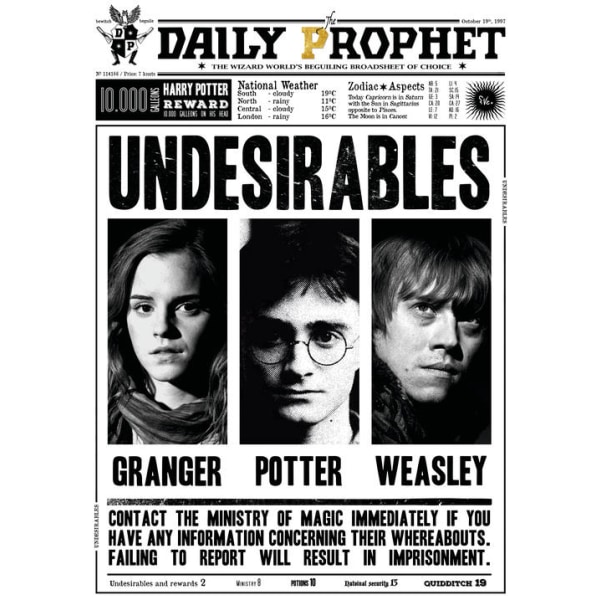A3 Print - Harry Potter - Daily Prophet - Undesirables multifärg