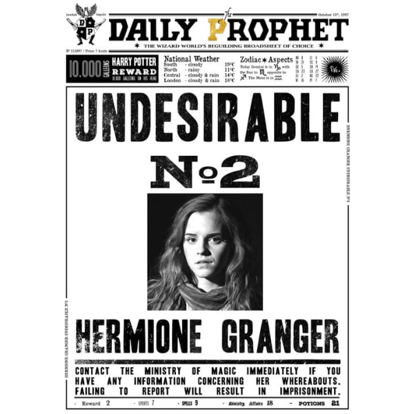 A3 Print - Harry Potter - Daily Prophet - Hermione Granger No 2 multifärg