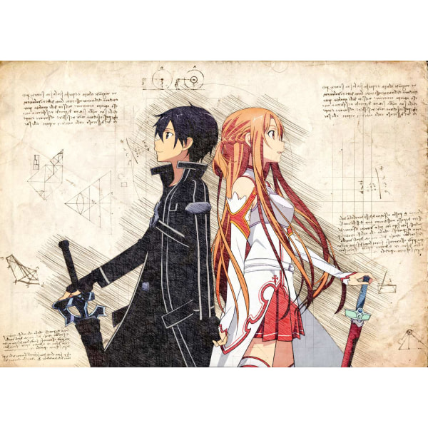 A3 Print - Sword Art Online 2 Asuna og Kirito Multicolor