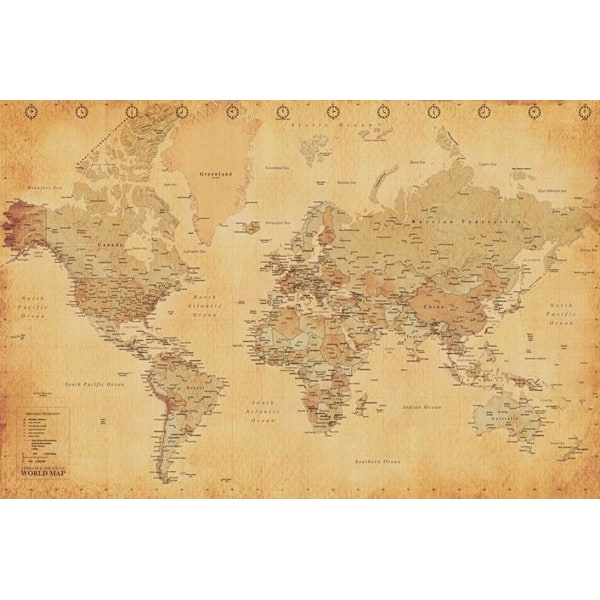 Världskarta - Antik stil (World Map) multifärg