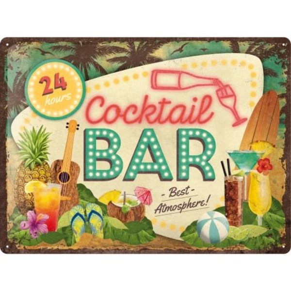 Metallskylt 30Ã—40 cm Cocktail Bar multifärg