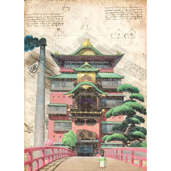 A3 Print - Myazaki - Ghibli 12 Spirited Away Castle Multicolor