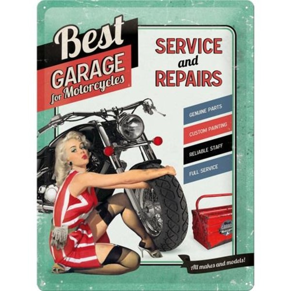 Metallskylt 30Ã—40 cm Best Garage,  Pin up, Service and Repairs multifärg