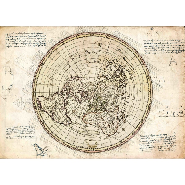 A3 Print - Map - Flat earth - Karta multifärg