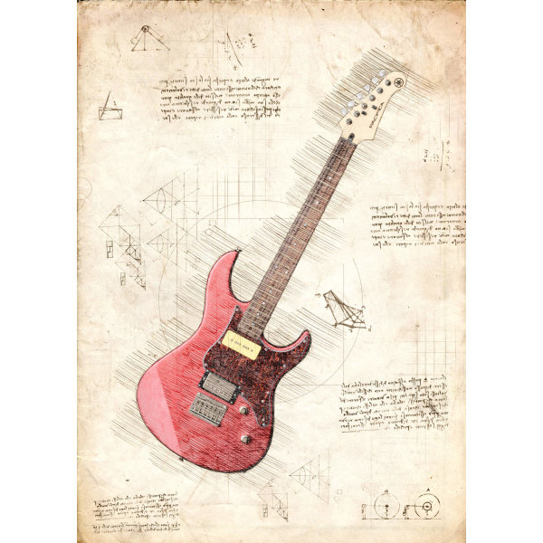 A3 Print - Musik - Rød elektrisk guitar Multicolor