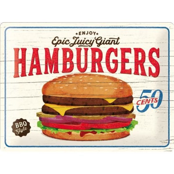 Metallskylt 30Ã—40 cm Hamburgers 50 cents multifärg