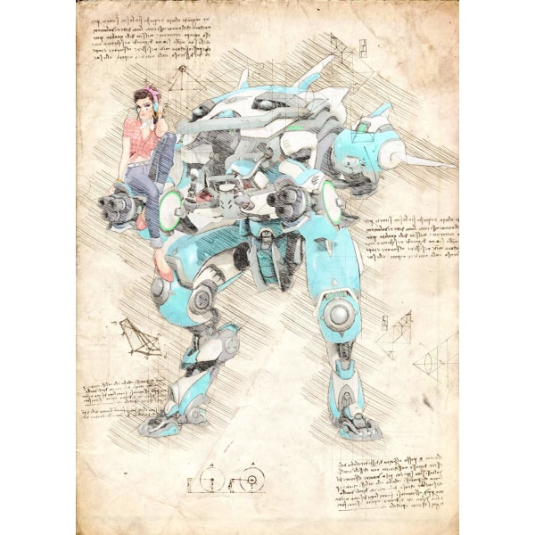 A3 Print - Overwatch artwork - Cruiser D.Va multifärg