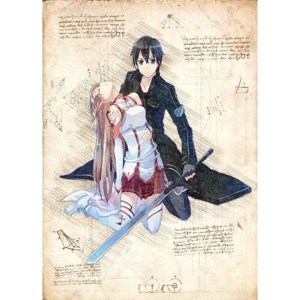 A3 Print - Sword Art Online 3 Asuna og Kirito Multicolor