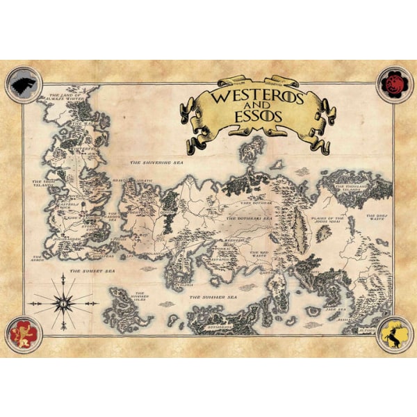 A3 Print - Game Of Thrones - Map of Essos and Westeros multifärg