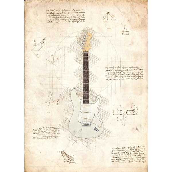 A3 Print - Music - Jimi Hendrix Fender Multicolor