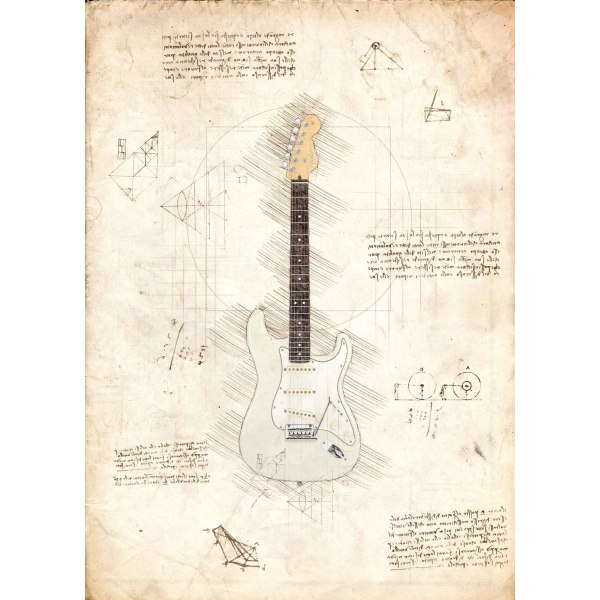 A3 Print - Musiikki - Jimi Hendrix Fender Multicolor