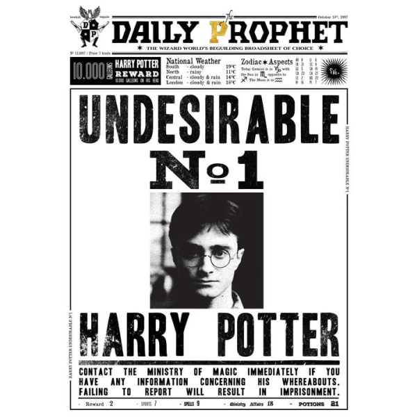 A3 Print - Harry Potter - Daily Prophet - Undesirable No 1 multifärg