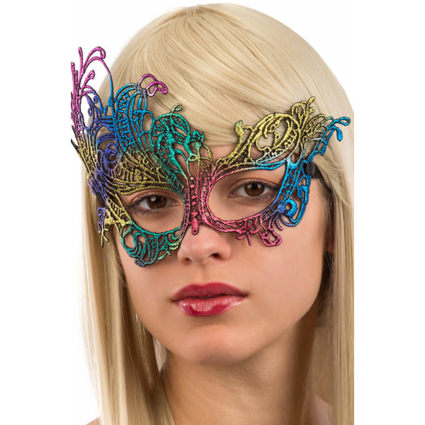 Ansiktsmask - Multicolored mask in Fabric Macrame Rainbow multifärg