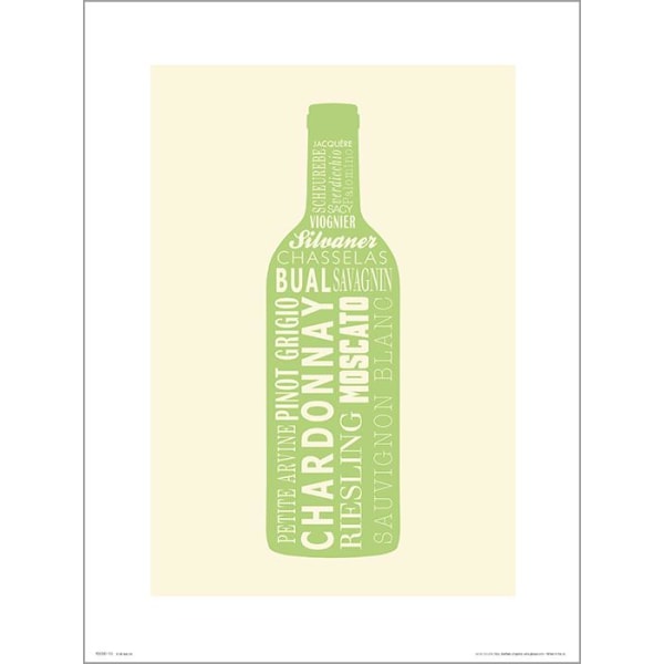 Exklusivt Art Print - Wine bottle White -Vitt vin, flaska Multicolor