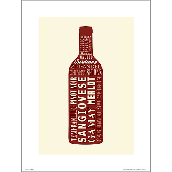 Exklusivt Art Print - Wine bottle Red - Rött vin, flaska multifärg