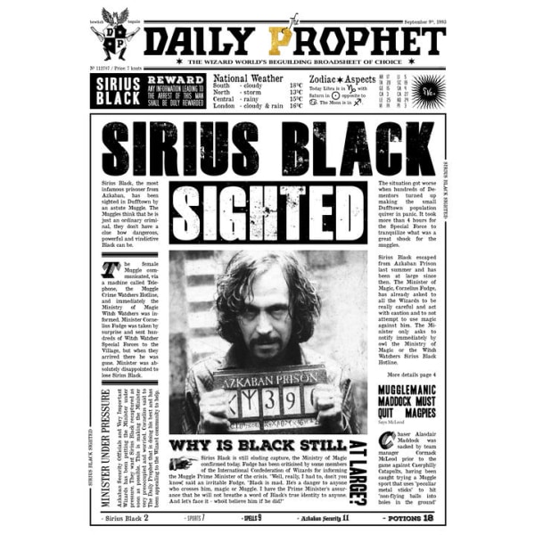 A3-printti - Harry Potter - Daily Prophet - Sirius Black Multicolor