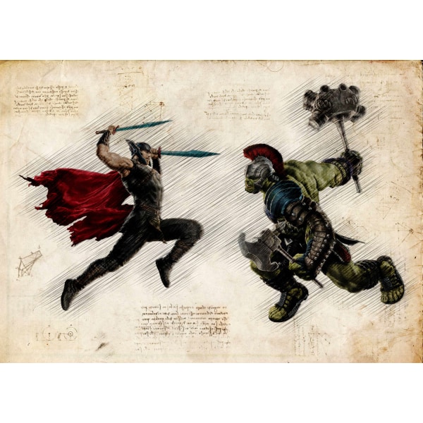 A3 Print - Thor og Hulk - Battle Multicolor